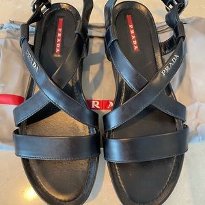 Slightly used Prada strappy sling back sandals.